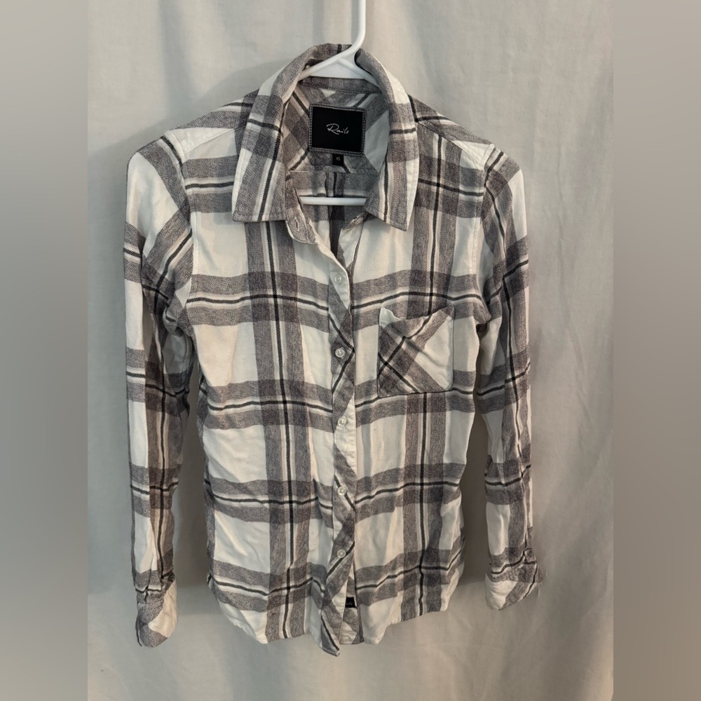 Rails Women’s Hunter White and Gray Plaid Shirt XS EUC